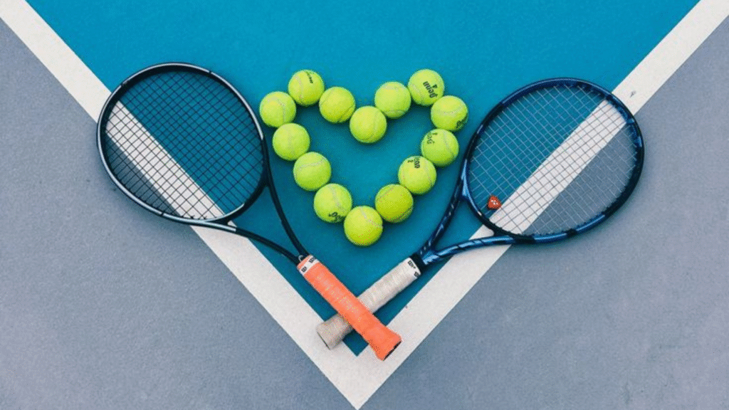 Tennis balls on a court representing persistence, practice, and progress in sports and life.